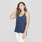 Women's Striped Button Front Scoop Neck Tank Top - Universal Thread Indigo