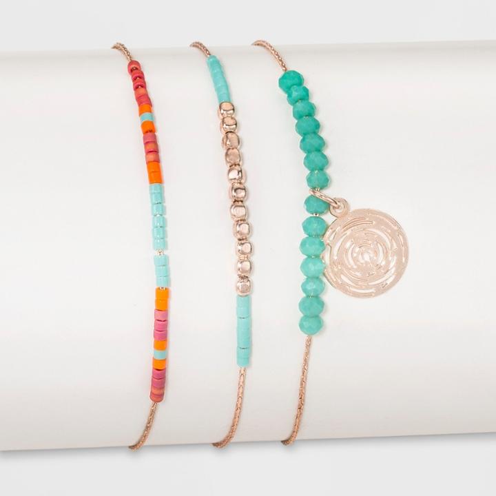 Distributed By Target Three Piece Set With Beads And Round Disc Anklet, Women's,