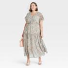 Women's Plus Size Printed Flutter Short Sleeve Chiffon Dress - Ava & Viv 1x,