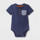 Baby Boys' Henley Striped Short Sleeve Bodysuit With Pocket - Cat & Jack Navy Newborn, Blue