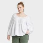Women's Plus Size Balloon Long Sleeve Peplum Top - Universal Thread White