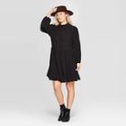 Women's Long Sleeve Crewneck Babydoll Dress - Universal Thread Black
