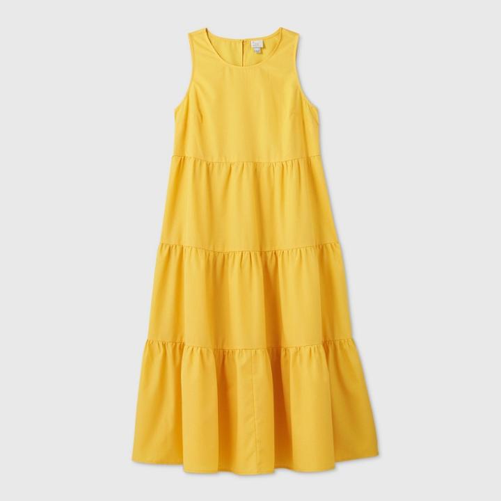 Women's Sleeveless Seersucker Tiered Dress - A New Day Yellow