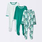 Baby 3pk Foliage Zip-up Sleep N' Play - Cloud Island Forest Green Newborn