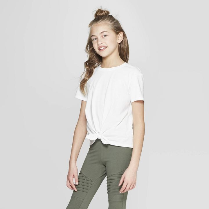 Girls' Short Sleeve Tie Front T-shirt - Art Class White