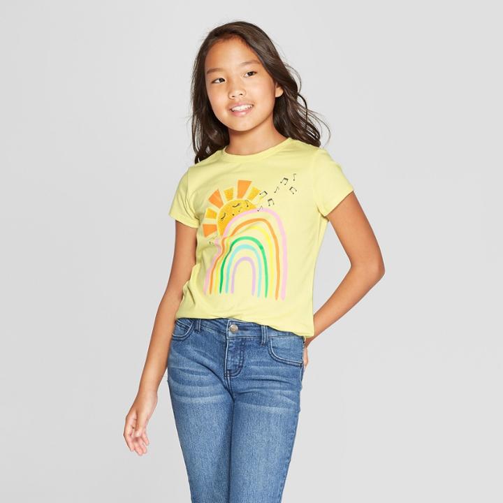 Girls' Short Sleeve Rainbow Graphic T-shirt - Cat & Jack Yellow