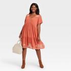 Women's Plus Size Short Sleeve Embroidered Dress - Knox Rose Coral