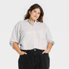 Women's Plus Size Long Sleeve Button-down Boyfriend Shirt - A New Day Gray