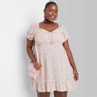 Women's Plus Size Short Sleeve Sweetheart Ruffle With Tie-back Dress - Wild Fable White Floral