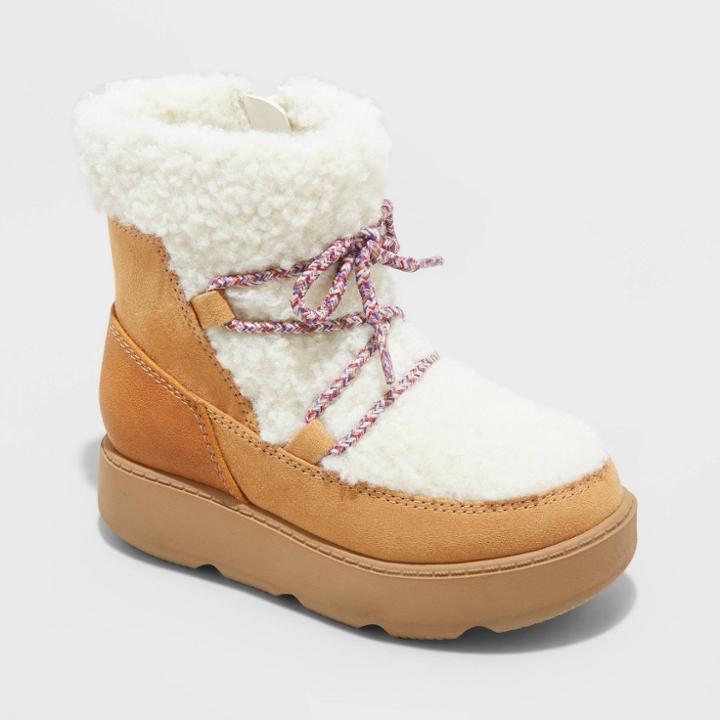 Toddler Girls' Tenley Zipper Winter Shearling Style Boots - Cat & Jack Cognac