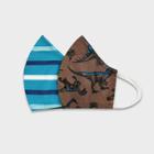 Kids' 2pk Dino Striped Cloth Face Masks - Cat & Jack Blue/brown