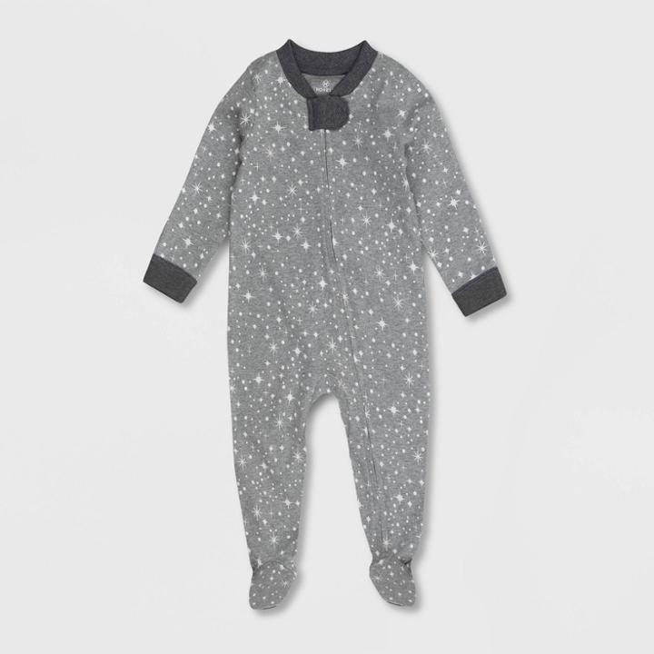 Honest Baby Twinkle Star Print Snug Fit Footed Pajama - Gray