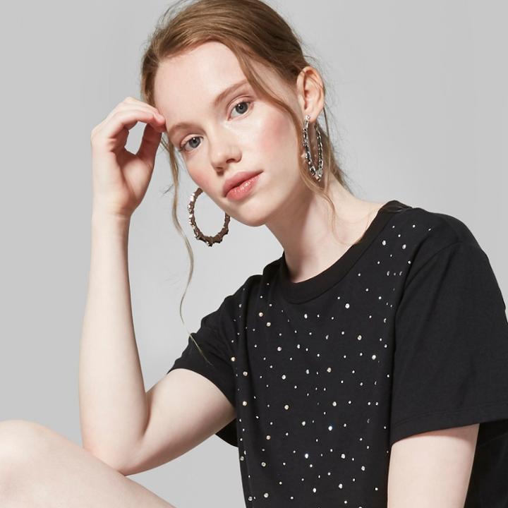 Women's Cropped Short Sleeve With Diamante - Wild Fable Black