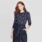 Women's Polka Dot Long Sleeve Ribbed Cuff Crewneck Pullover Sweater - A New Day Navy (blue)