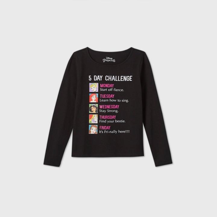 Girls' Disney Princess '5 Day Challenge' Long Sleeve Graphic T-shirt - Black