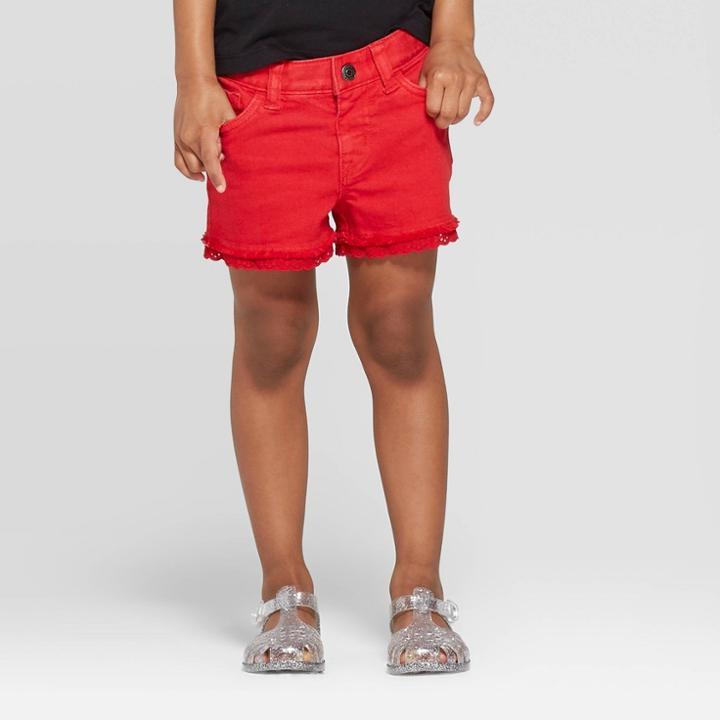 Toddler Girls' Eyelet Jean Shorts - Cat & Jack Red