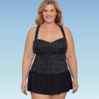 Women's Plus Size Slimming Control Ruched Front One Piece Swimsuit - Dreamsuit By Miracle Brands Black Polka Dot