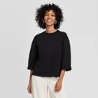 Women's Casual Fit Long Sleeve Crewneck Pullover - A New Day Black