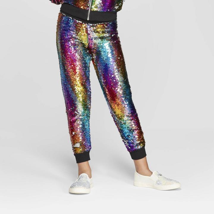 Girls' Nickelodeon Jojo's Closet Flip Sequin Rainbow Jogger Pants - Xl,