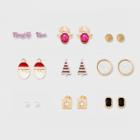 Target Simulated Pearl, Glitter Disc, Frosted Ball, Tree, Deer And Santa Claus Earring Set 9ct,