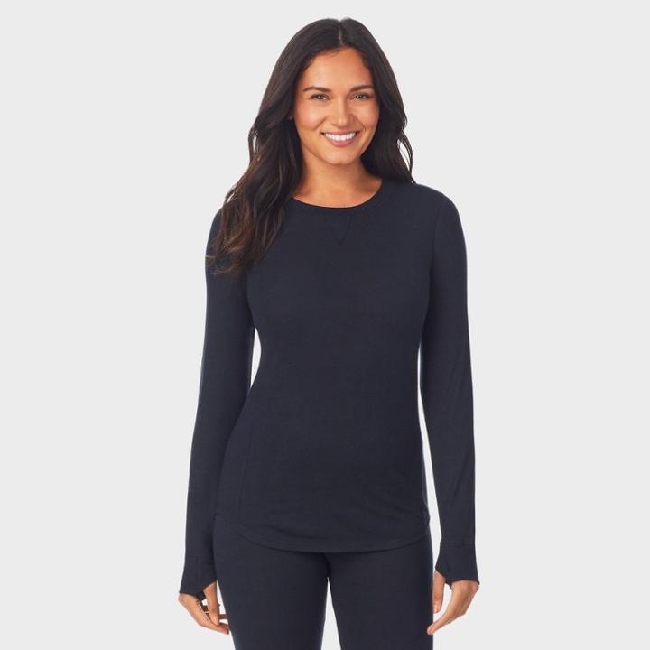 Warm Essentials By Cuddl Duds Women's Soft Thermal Crewneck Top - Black