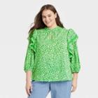 Women's Plus Size Ruffle 3/4 Sleeve Lace Trim Blouse - Who What Wear Green Floral