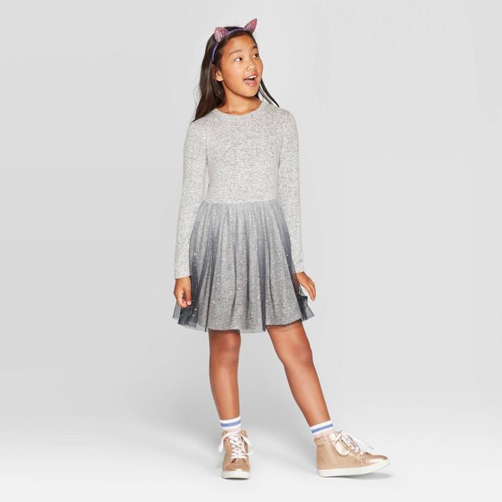 Girls' Long Sleeve Cozy Dress - Cat & Jack Heather Gray L, Girl's, Size: Large, Grey Grey