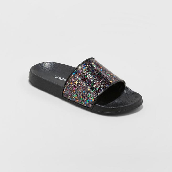 Girls' Kaisha Glitter Slide Sandals - Cat & Jack Black
