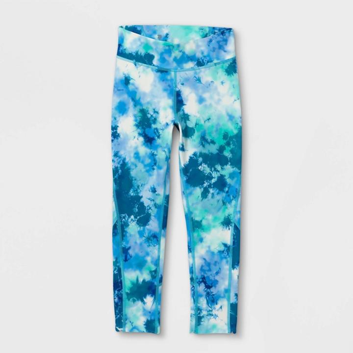 Girls' Printed Capri Leggings - All In Motion Vivid Teal Xs, Vivid Blue/cloud