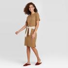 Women's Regular Fit Short Sleeve Crewneck T-shirt Dress - A New Day Brown