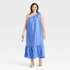Women's Plus Size One Shoulder Sleeveless Tiered Dress - A New Day Blue