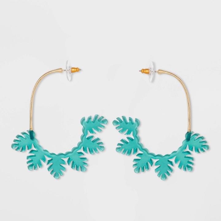 Sugarfix By Baublebar Monstera Leaf Threader Earrings - Green, Women's,