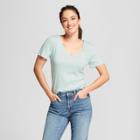 Women's Fitted Short Sleeve V-neck T-shirt - A New Day Mint (green)