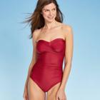 Women's Shirred Bandeau One Piece Swimsuit - Kona Sol Bing Cherry L, Size: Large, Bing Red