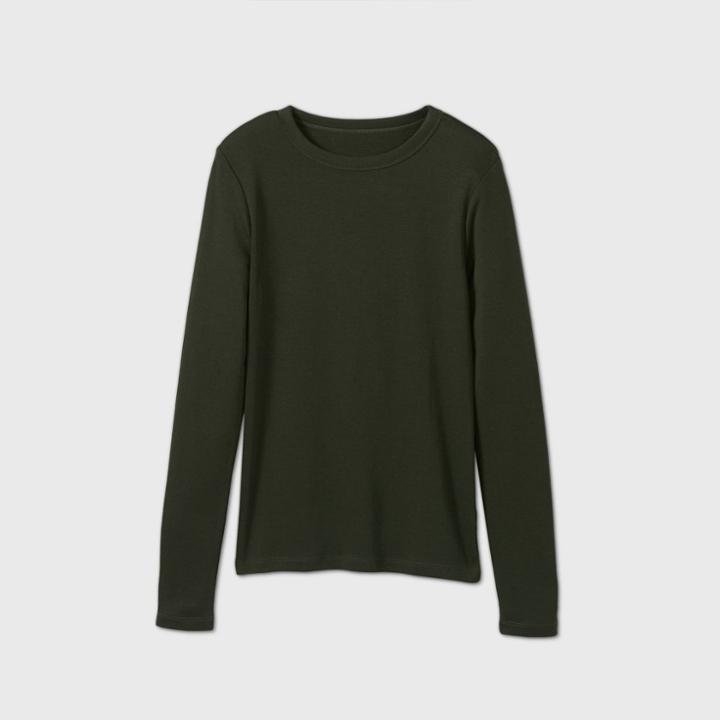 Women's Long Sleeve Fitted T-shirt - A New Day Green