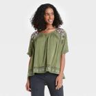 Women's Floral Print Scoop Neck Short Sleeve Top - Knox Rose Olive