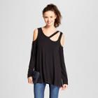 Women's Long Sleeve Asymmetrical Cutout Cold Shoulder Blouse - Alison Andrews Black