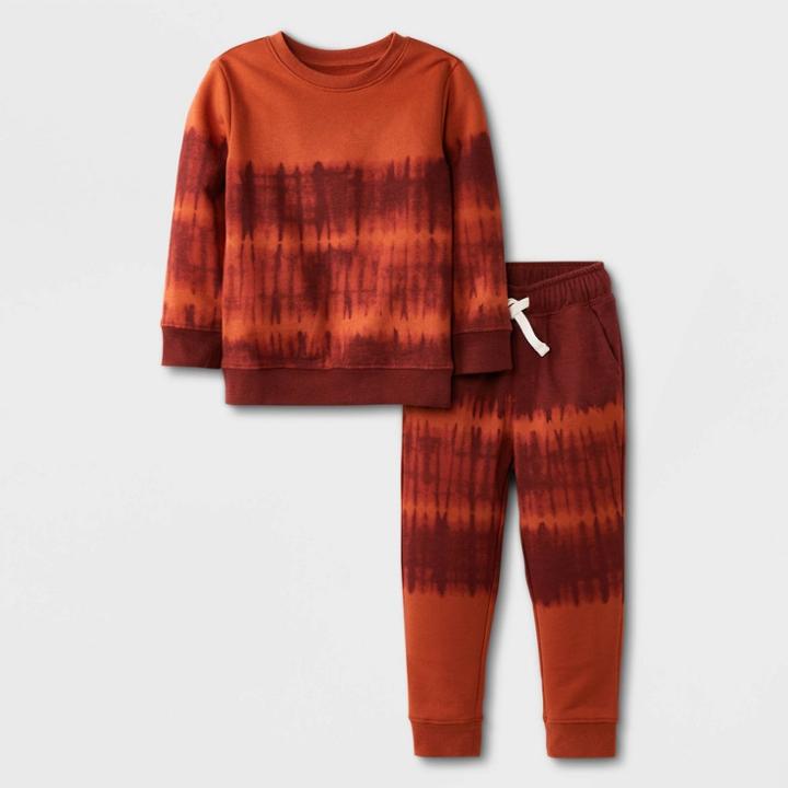 Toddler Boys' 2pc Tie-dye Long Sleeve Fleece Crew And Jogger Set - Cat & Jack Brown