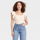Women's Square Neck Ruffle Sweater Vest - A New Day Cream