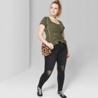 Women's Plus Size Short Sleeve Cinch Front Peplum Blouse - Wild Fable Olive (green)