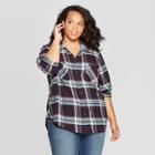 Women's Plus Size Plaid Long Sleeve Collared Flannel Shirt - Universal Thread Navy 4x, Size: