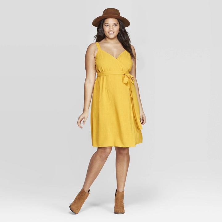 Women's Plus Size Sleeveless V-neck Wrap Dress - Universal Thread Yellow X