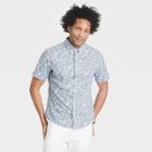Men's Pineapple Print Slim Fit Stretch Poplin Short Sleeve Button-down Shirt - Goodfellow & Co Xavier Navy