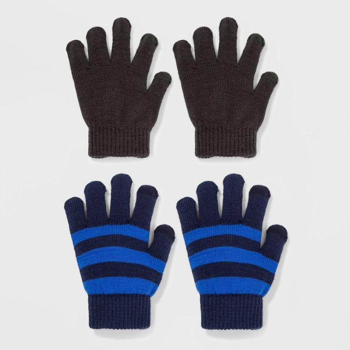 Boys' 2pk Striped Gloves - Cat & Jack Blue