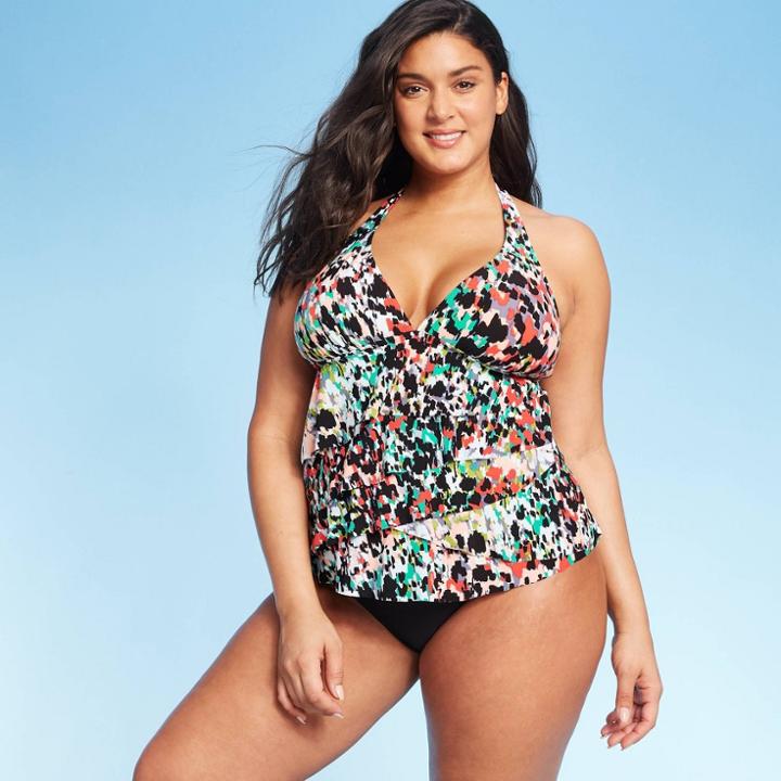 Women's Ruffle Halter Tankini Top - Aqua Green L, Women's, Size: Large,