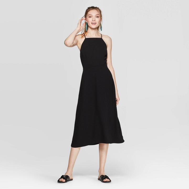 Women's Sleeveless Strappy Midi Dress - A New Day Black