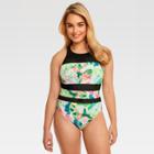 Beach Betty By Miracle Brands Women's Slimming Control Topical Mesh One Piece One Piece Swimsuit - Mint Tropical
