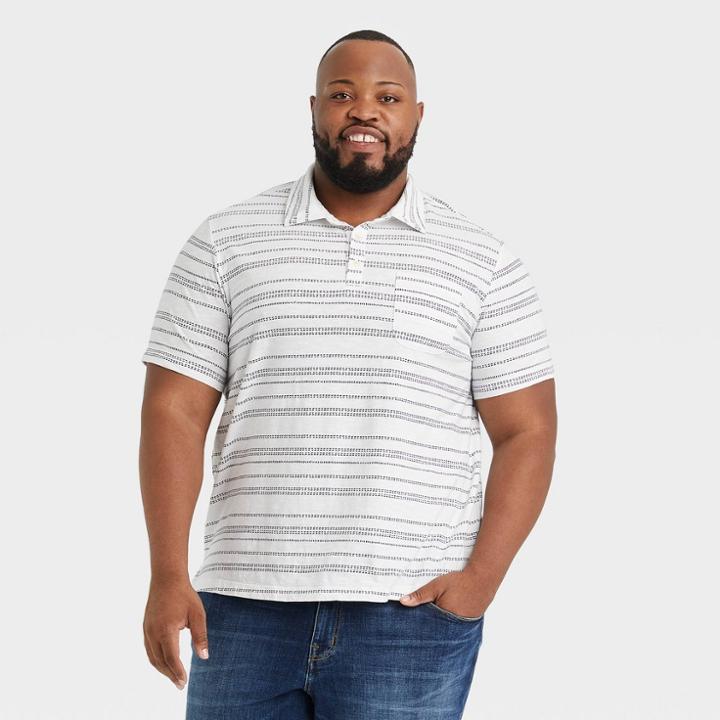 Men's Big & Tall Striped Standard Fit Short Sleeve Collared Polo T-shirt - Goodfellow & Co White/stripe