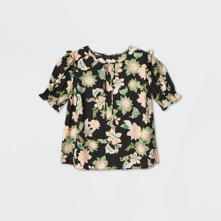 Women's Plus Size Floral Print Short Sleeve Blouse - Who What Wear Black 3x, Women's,
