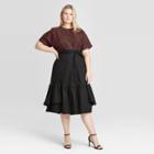 Women's Plus Size Belted Seamed Midi Skirt - Who What Wear Black